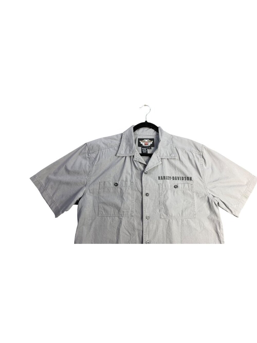Harley-Davidson Mens Gray Button-Up Shirt With Skull Wings Size M